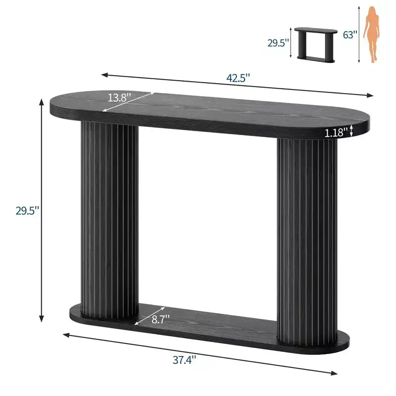 42.5 Fluted Wood Console Table, Narrow Sofa Entryway Table w/ Storage Shelf Behind Couch, Modern Display Stand for Hallway & Living Room
