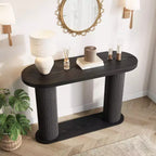 42.5 Fluted Wood Console Table, Narrow Sofa Entryway Table w/ Storage Shelf Behind Couch, Modern Display Stand for Hallway & Living Room