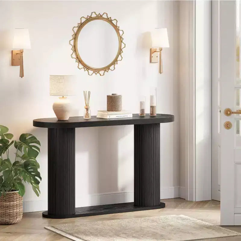 42.5 Fluted Wood Console Table, Narrow Sofa Entryway Table w/ Storage Shelf Behind Couch, Modern Display Stand for Hallway & Living Room