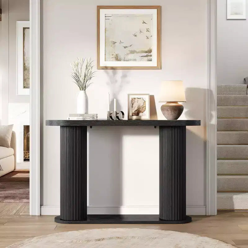 42.5 Fluted Wood Console Table, Narrow Sofa Entryway Table w/ Storage Shelf Behind Couch, Modern Display Stand for Hallway & Living Room