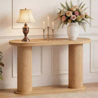 42.5 Fluted Wood Console Table, Narrow Sofa Entryway Table w/ Storage Shelf Behind Couch, Modern Display Stand for Hallway & Living Room