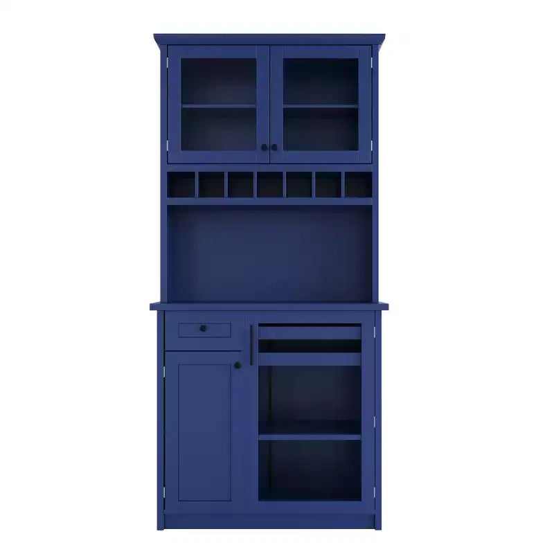 Farmhouse Freestanding Buffet with Hutch, Tall Kitchen Pantry Storage Cabinet with Wine Rack and Adjustable Shelves for Dining Room