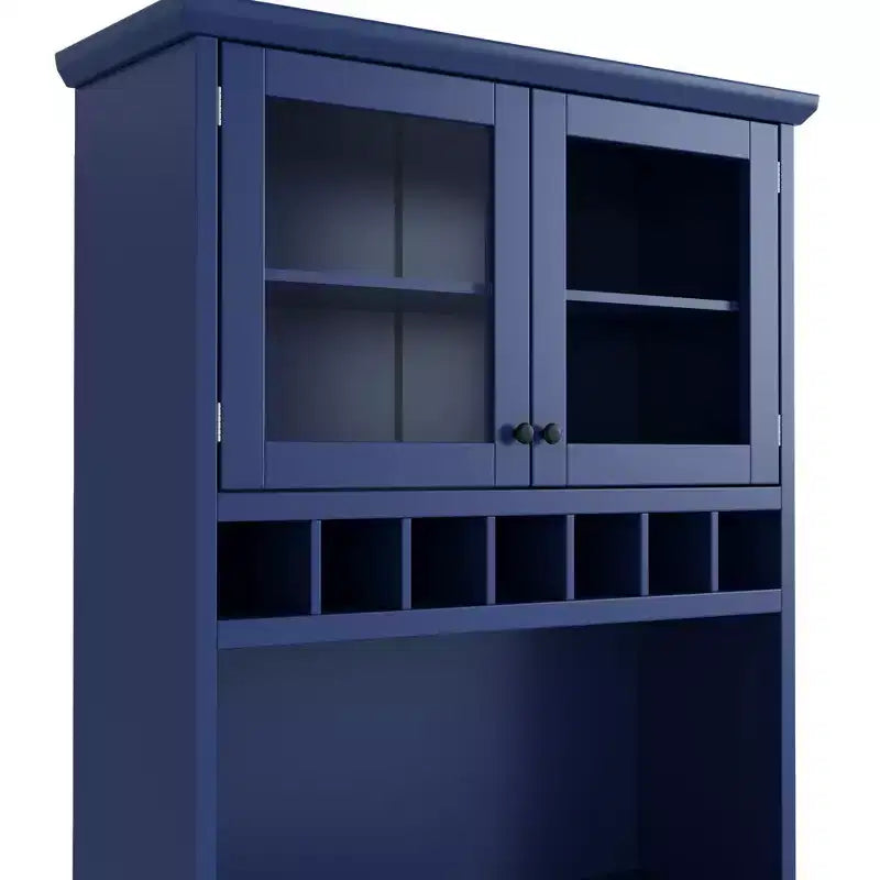 Farmhouse Freestanding Buffet with Hutch, Tall Kitchen Pantry Storage Cabinet with Wine Rack and Adjustable Shelves for Dining Room