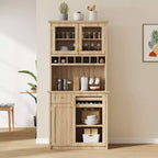 Farmhouse Freestanding Buffet with Hutch, Tall Kitchen Pantry Storage Cabinet with Wine Rack and Adjustable Shelves for Dining Room