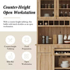 Farmhouse Freestanding Buffet with Hutch, Tall Kitchen Pantry Storage Cabinet with Wine Rack and Adjustable Shelves for Dining Room