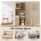 Farmhouse Freestanding Buffet with Hutch, Tall Kitchen Pantry Storage Cabinet with Wine Rack and Adjustable Shelves for Dining Room