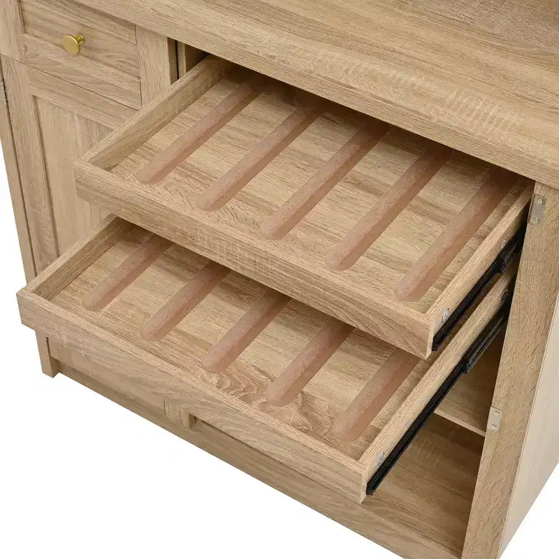 Farmhouse Freestanding Buffet with Hutch, Tall Kitchen Pantry Storage Cabinet with Wine Rack and Adjustable Shelves for Dining Room