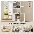 Farmhouse Freestanding Buffet with Hutch, Tall Kitchen Pantry Storage Cabinet with Wine Rack and Adjustable Shelves for Dining Room