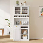 Farmhouse Freestanding Buffet with Hutch, Tall Kitchen Pantry Storage Cabinet with Wine Rack and Adjustable Shelves for Dining Room
