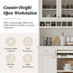 Farmhouse Freestanding Buffet with Hutch, Tall Kitchen Pantry Storage Cabinet with Wine Rack and Adjustable Shelves for Dining Room