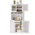 Farmhouse Freestanding Buffet with Hutch, Tall Kitchen Pantry Storage Cabinet with Wine Rack and Adjustable Shelves for Dining Room