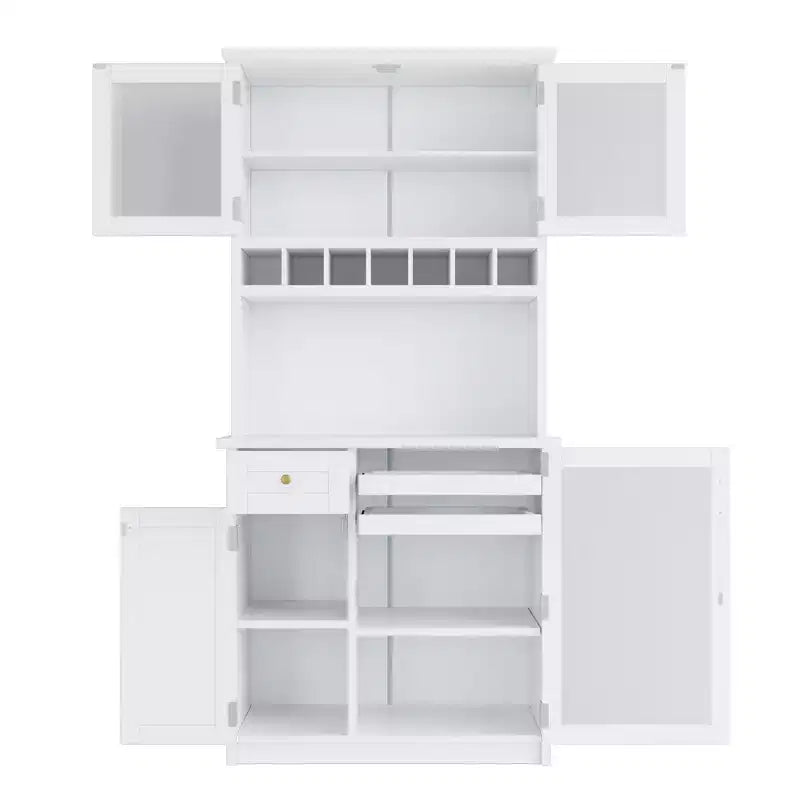 Farmhouse Freestanding Buffet with Hutch, Tall Kitchen Pantry Storage Cabinet with Wine Rack and Adjustable Shelves for Dining Room