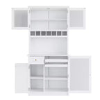 Farmhouse Freestanding Buffet with Hutch, Tall Kitchen Pantry Storage Cabinet with Wine Rack and Adjustable Shelves for Dining Room