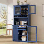 Farmhouse Freestanding Buffet with Hutch, Tall Kitchen Pantry Storage Cabinet with Wine Rack and Adjustable Shelves for Dining Room