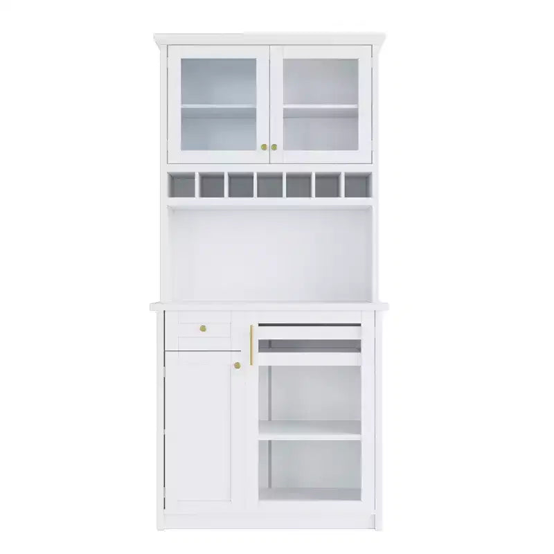 Farmhouse Freestanding Buffet with Hutch, Tall Kitchen Pantry Storage Cabinet with Wine Rack and Adjustable Shelves for Dining Room