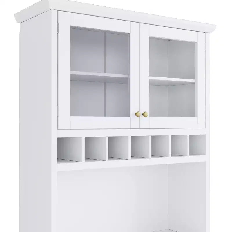 Farmhouse Freestanding Buffet with Hutch, Tall Kitchen Pantry Storage Cabinet with Wine Rack and Adjustable Shelves for Dining Room