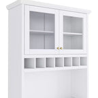 Farmhouse Freestanding Buffet with Hutch, Tall Kitchen Pantry Storage Cabinet with Wine Rack and Adjustable Shelves for Dining Room