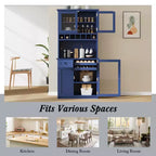 Farmhouse Freestanding Buffet with Hutch, Tall Kitchen Pantry Storage Cabinet with Wine Rack and Adjustable Shelves for Dining Room