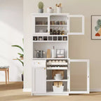 Farmhouse Freestanding Buffet with Hutch, Tall Kitchen Pantry Storage Cabinet with Wine Rack and Adjustable Shelves for Dining Room