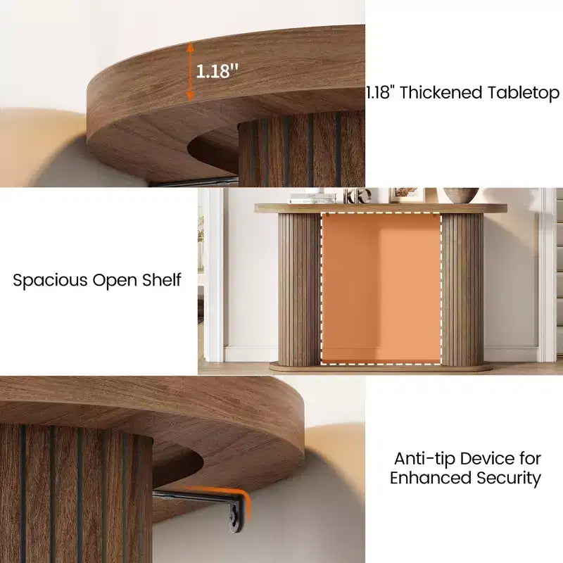 Modern Oval Fluted Entryway Table 42.5, Narrow Sofa Table with Storage Shelf for Living Room & Behind Couch