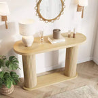 Modern Oval Fluted Entryway Table 42.5, Narrow Sofa Table with Storage Shelf for Living Room & Behind Couch