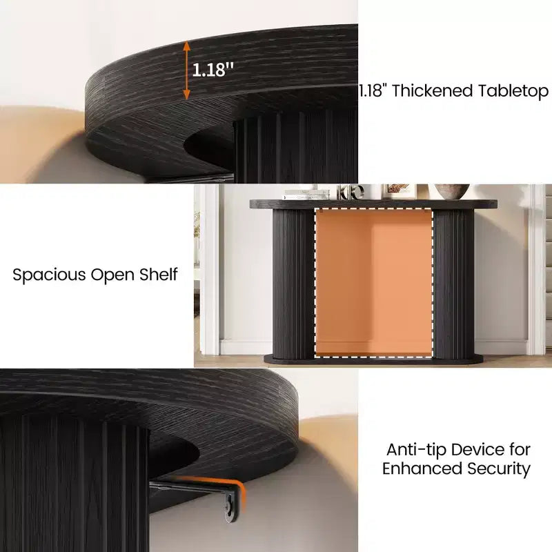 Modern Oval Fluted Entryway Table 42.5, Narrow Sofa Table with Storage Shelf for Living Room & Behind Couch