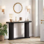 Modern Oval Fluted Entryway Table 42.5, Narrow Sofa Table with Storage Shelf for Living Room & Behind Couch
