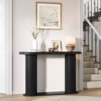 Modern Oval Fluted Entryway Table 42.5, Narrow Sofa Table with Storage Shelf for Living Room & Behind Couch