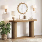 Modern Oval Fluted Entryway Table 42.5, Narrow Sofa Table with Storage Shelf for Living Room & Behind Couch