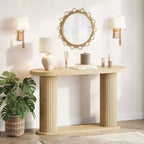 Modern Oval Fluted Entryway Table 42.5, Narrow Sofa Table with Storage Shelf for Living Room & Behind Couch