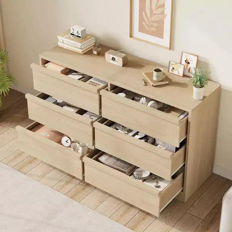 47 Wide 6-Drawer Dresser for Bedroom, Wooden Chest of Drawers with Large Storage, Closet Organizer Furniture for Living Room