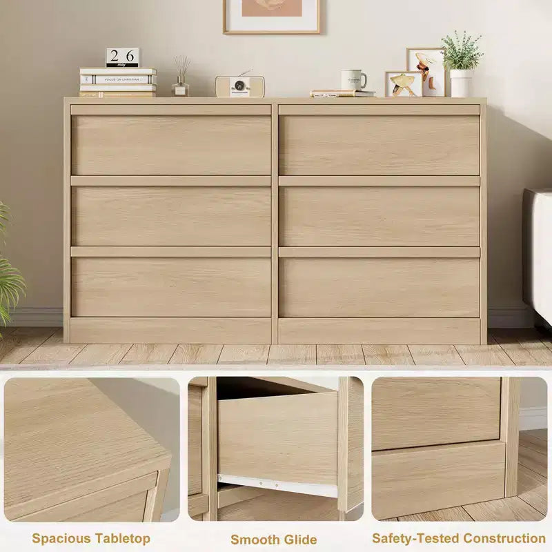 47 Wide 6-Drawer Dresser for Bedroom, Wooden Chest of Drawers with Large Storage, Closet Organizer Furniture for Living Room