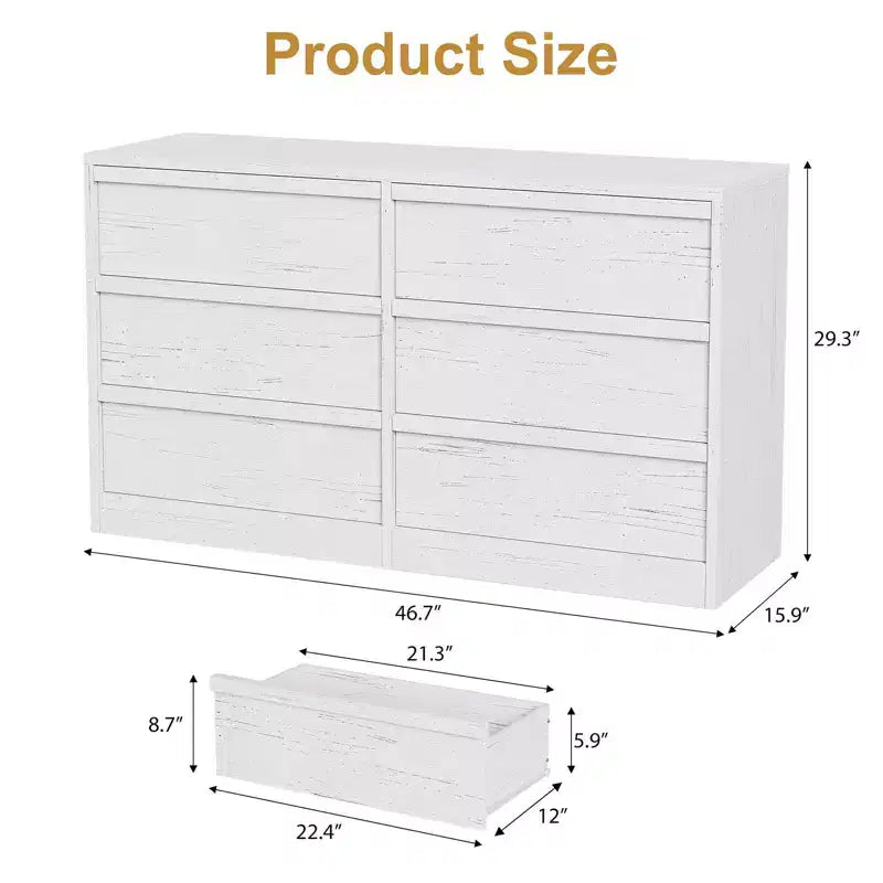 47 Wide 6-Drawer Dresser for Bedroom, Wooden Chest of Drawers with Large Storage, Closet Organizer Furniture for Living Room