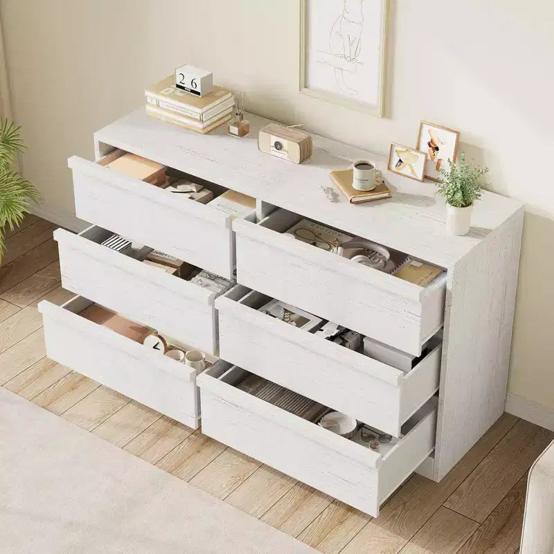 47 Wide 6-Drawer Dresser for Bedroom, Wooden Chest of Drawers with Large Storage, Closet Organizer Furniture for Living Room