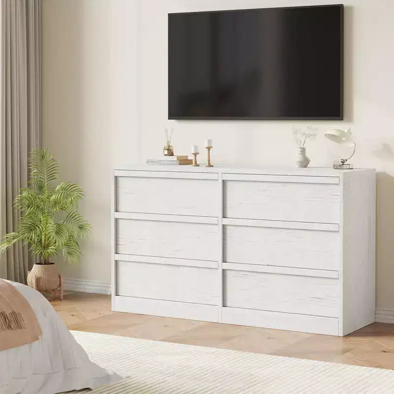 47 Wide 6-Drawer Dresser for Bedroom, Wooden Chest of Drawers with Large Storage, Closet Organizer Furniture for Living Room