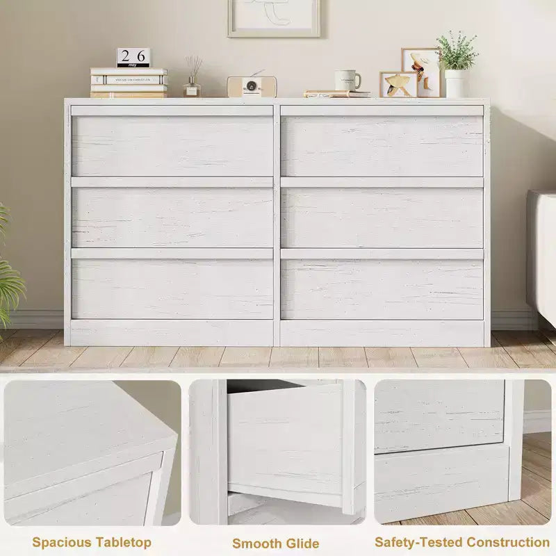 47 Wide 6-Drawer Dresser for Bedroom, Wooden Chest of Drawers with Large Storage, Closet Organizer Furniture for Living Room