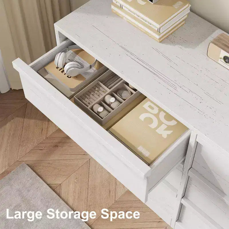 47 Wide 6-Drawer Dresser for Bedroom, Wooden Chest of Drawers with Large Storage, Closet Organizer Furniture for Living Room