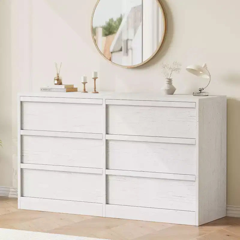 47 Wide 6-Drawer Dresser for Bedroom, Wooden Chest of Drawers with Large Storage, Closet Organizer Furniture for Living Room