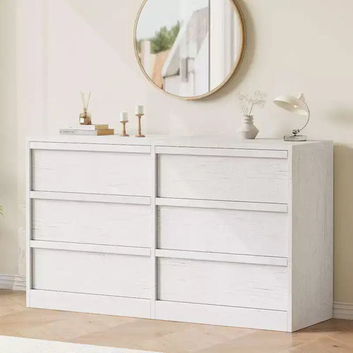 Commode de chambre à 6 tiroirs de 119 cm de large, commode en bois avec grand rangement, meuble de rangement pour salon