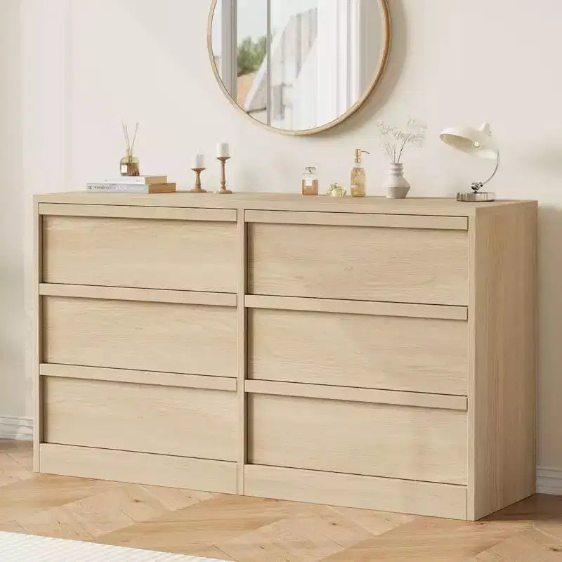 47 Wide 6-Drawer Dresser for Bedroom, Wooden Chest of Drawers with Large Storage, Closet Organizer Furniture for Living Room