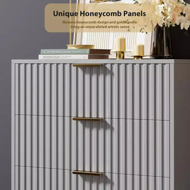 Modern Fluted 5 Drawer Dresser  48 Tall Wooden Chest with Deep Storage, Wide Top,for Home Office