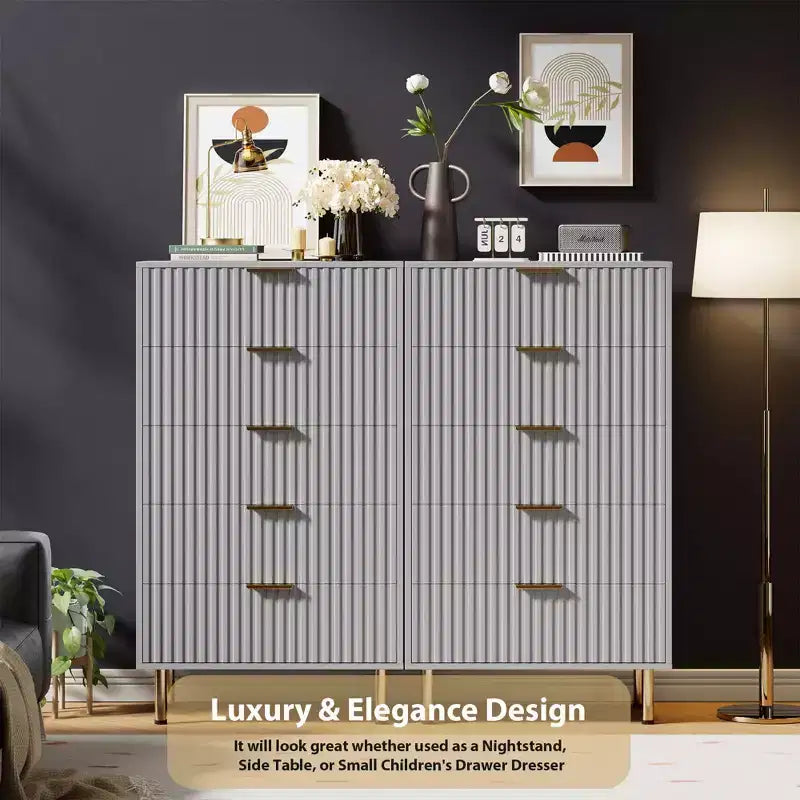Modern Fluted 5 Drawer Dresser  48 Tall Wooden Chest with Deep Storage, Wide Top,for Home Office