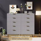 Modern Fluted 5 Drawer Dresser  48 Tall Wooden Chest with Deep Storage, Wide Top,for Home Office