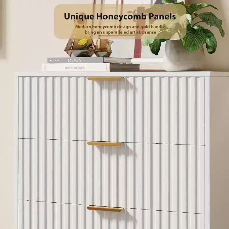Modern Fluted 5 Drawer Dresser  48 Tall Wooden Chest with Deep Storage, Wide Top,for Home Office