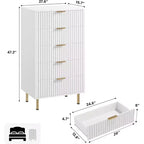 Modern Fluted 5 Drawer Dresser  48 Tall Wooden Chest with Deep Storage, Wide Top,for Home Office