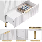 Modern Fluted 5 Drawer Dresser  48 Tall Wooden Chest with Deep Storage, Wide Top,for Home Office