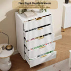 Modern Fluted 5 Drawer Dresser  48 Tall Wooden Chest with Deep Storage, Wide Top,for Home Office