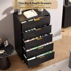 Modern Fluted 5 Drawer Dresser  48 Tall Wooden Chest with Deep Storage, Wide Top,for Home Office