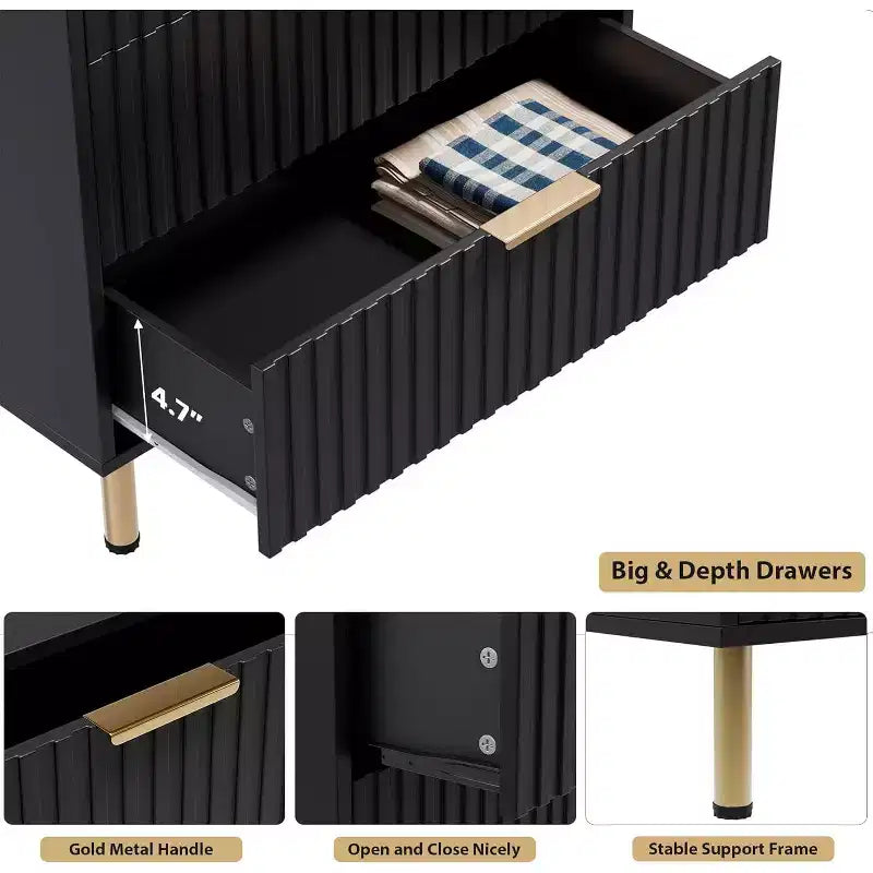 Modern Fluted 5 Drawer Dresser  48 Tall Wooden Chest with Deep Storage, Wide Top,for Home Office