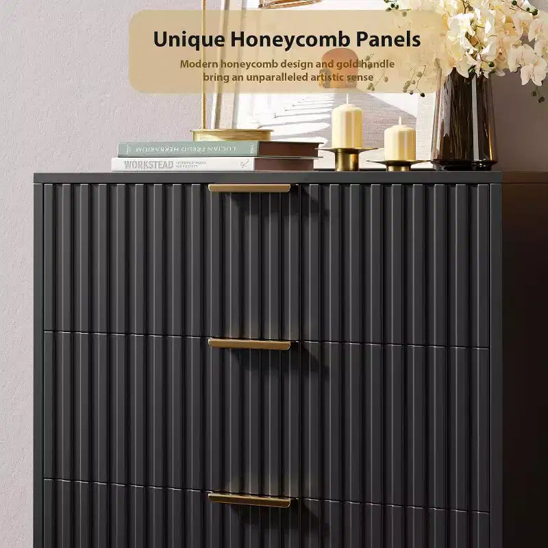 Modern Fluted 5 Drawer Dresser  48 Tall Wooden Chest with Deep Storage, Wide Top,for Home Office
